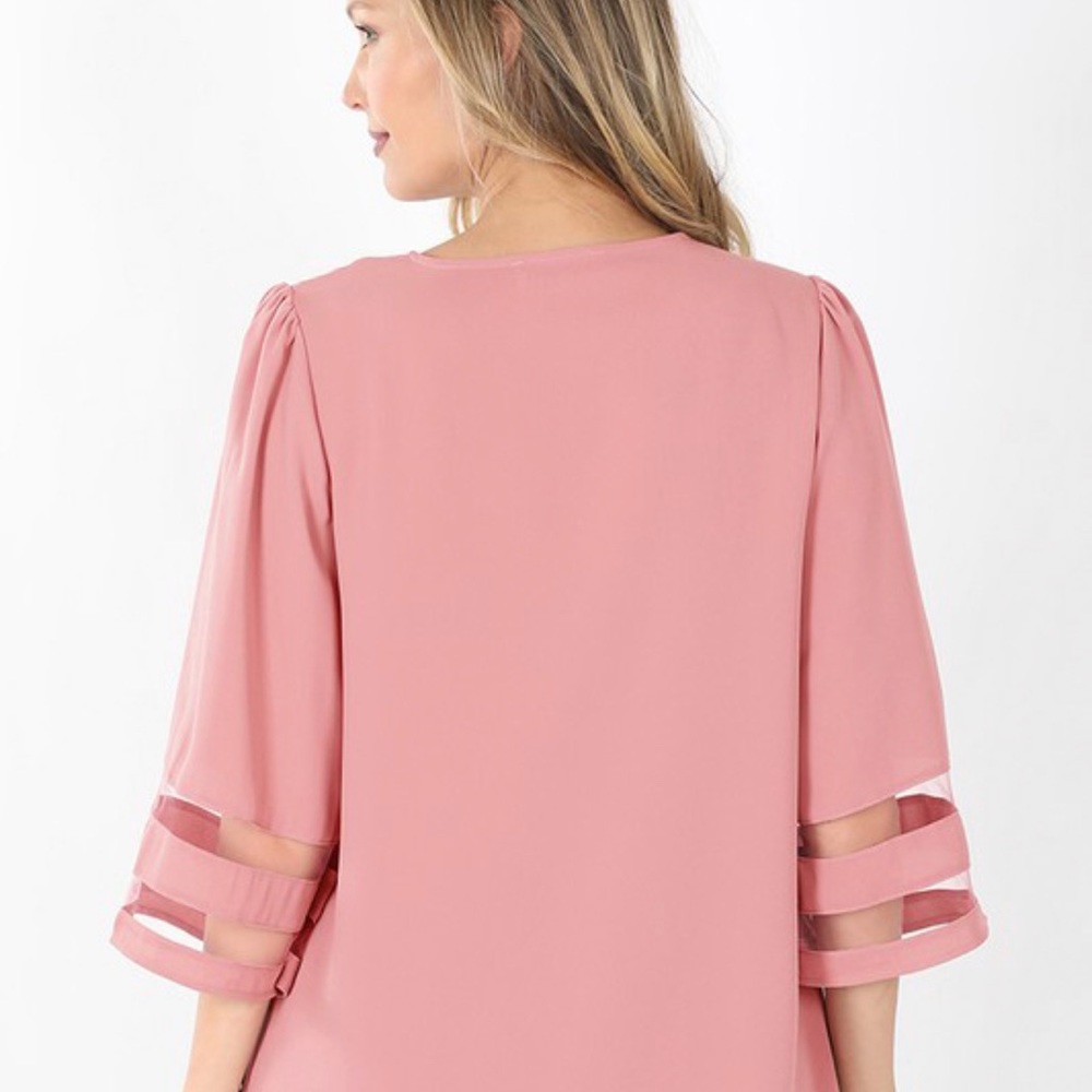 WOVEN MESH PANEL 3/4 BELL SLEEVES - Picture 3 of 3